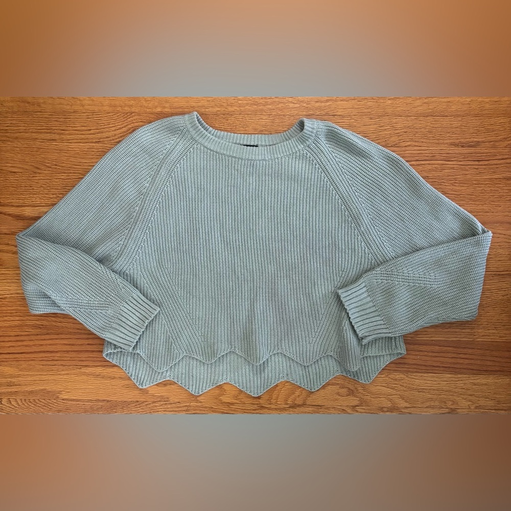 Atmosphere Cropped Sweater Women’s USA 14 Mint Green Crew Neck Zigzag Hem Top